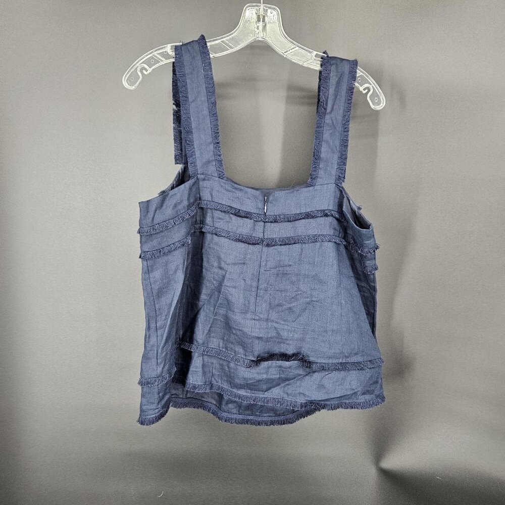 J Crew Tank Top Womens Size Small Blue Linen Fringed Trim Crop Festival Boho - Picture 2 of 9